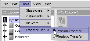 Tools bar with transfer bar submenu selected