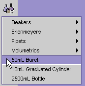 Selecting 50ml Buret from drop down glassware menu